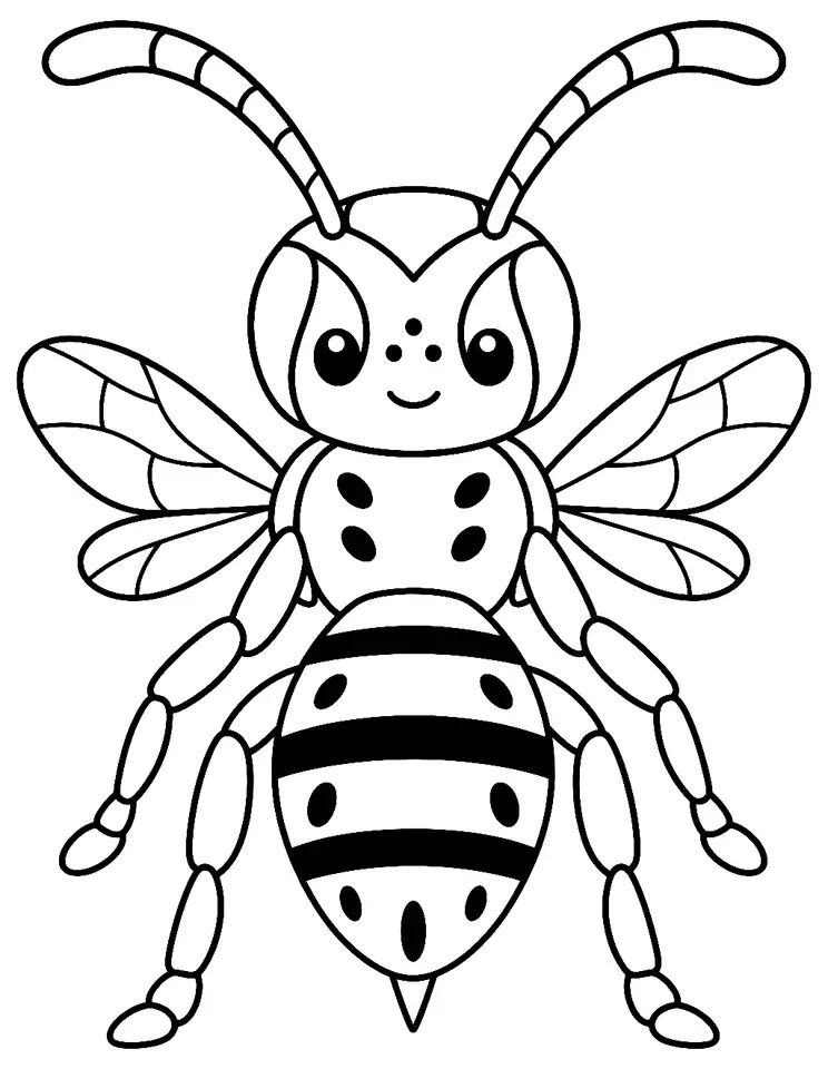 Coloriage de Guêpe germanique : dessin au trait noir à colorier