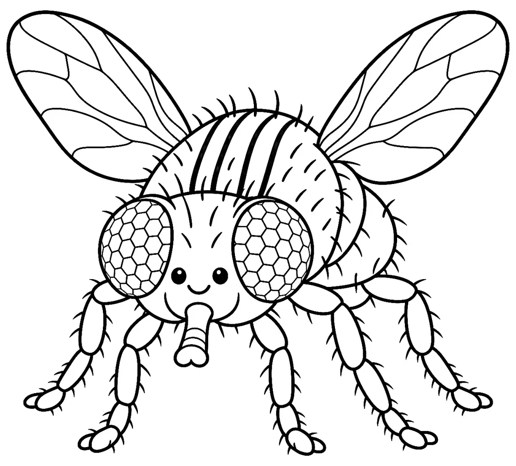 Coloriage de Mouche domestique : dessin au trait noir à colorier