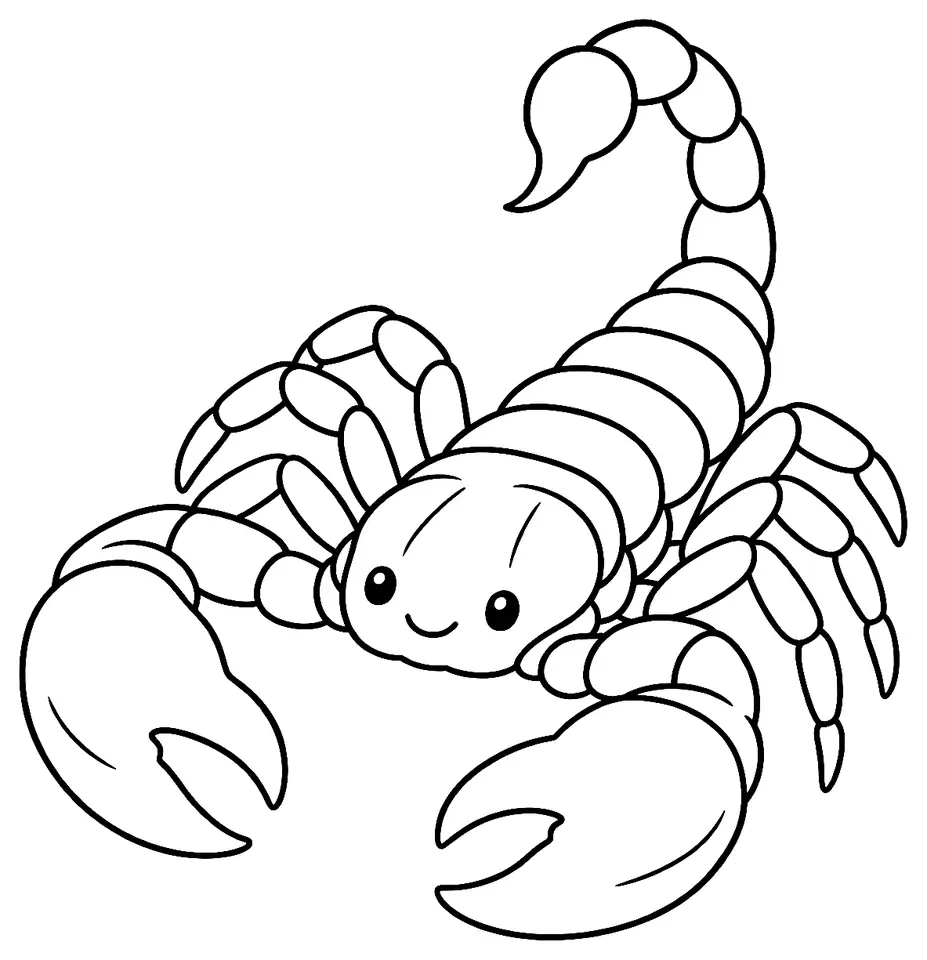 Coloriage de Scorpion noir à queue jaune : dessin au trait noir à colorier