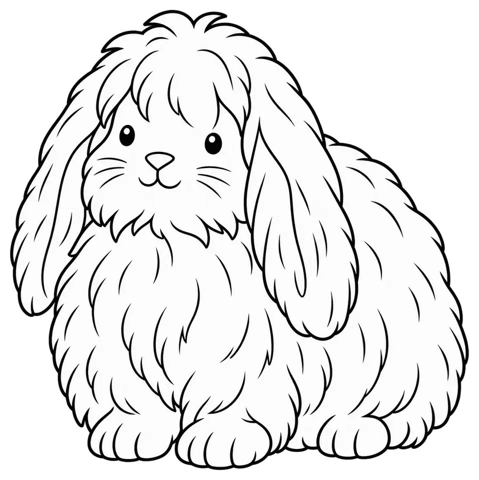 Coloriage de Lapin angora : dessin au trait noir à colorier