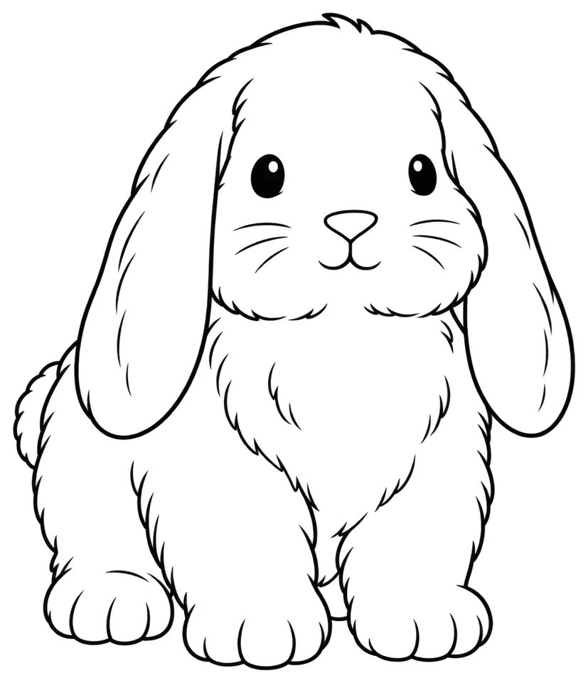Coloriage de Lapin bélier : dessin au trait noir à colorier
