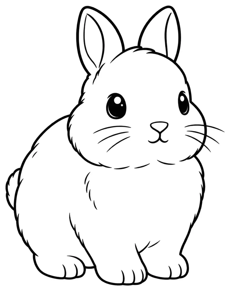Coloriage de Lapin nain de couleur : dessin au trait noir à colorier