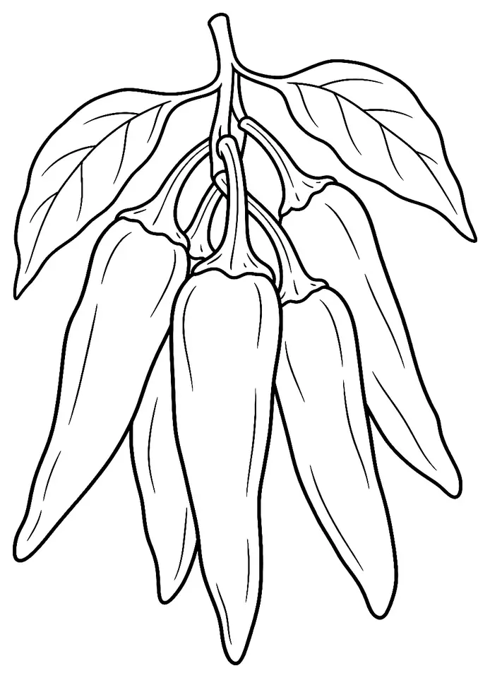Coloriage de Piment d’Espelette (légume) : dessin au trait noir à colorier