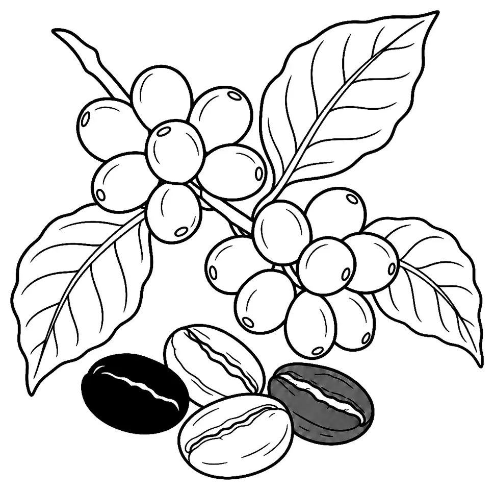Coloriage de Café de Maraba : dessin au trait noir à colorier