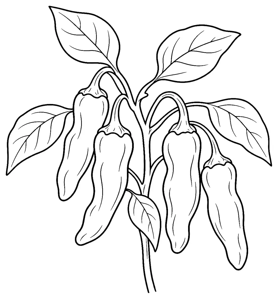 Coloriage de Friggitello (légume) : dessin au trait noir à colorier