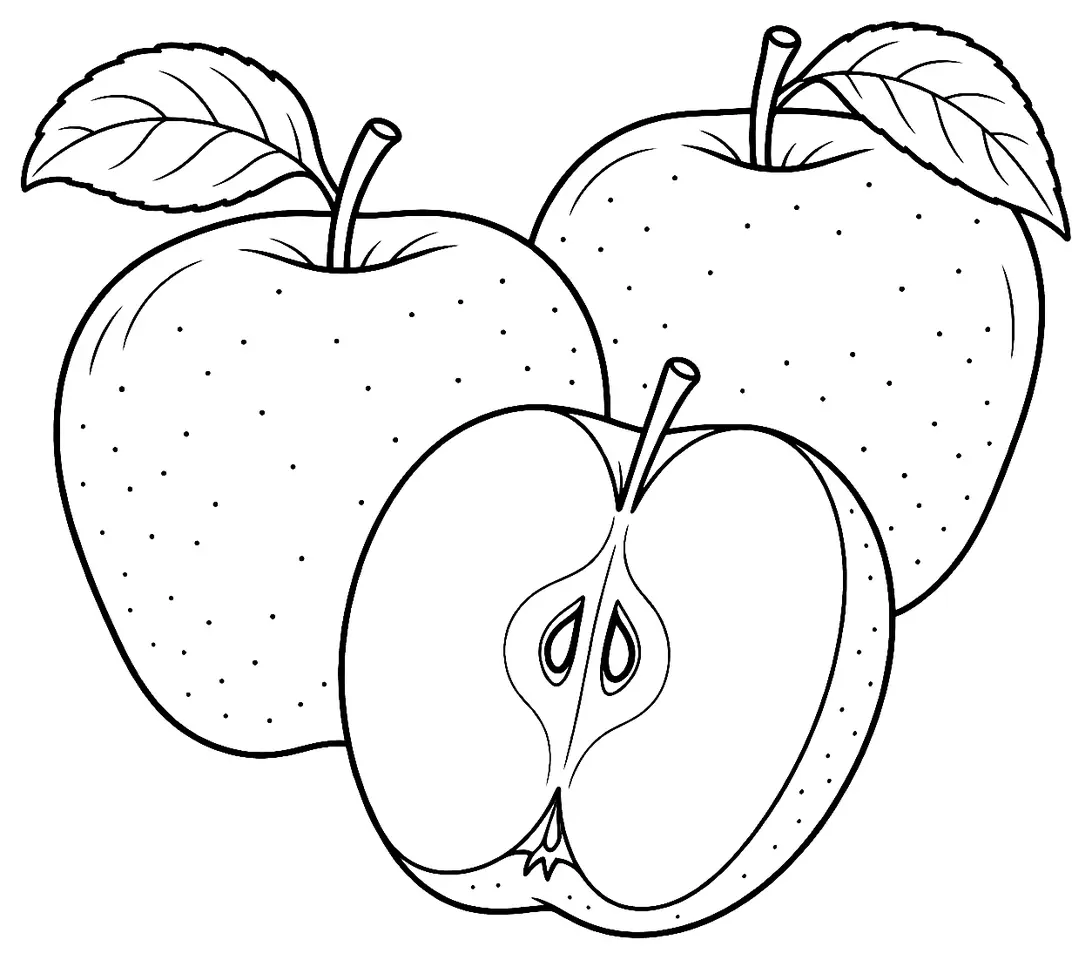 Coloriage de Golden Delicious (légume) : dessin au trait noir à colorier