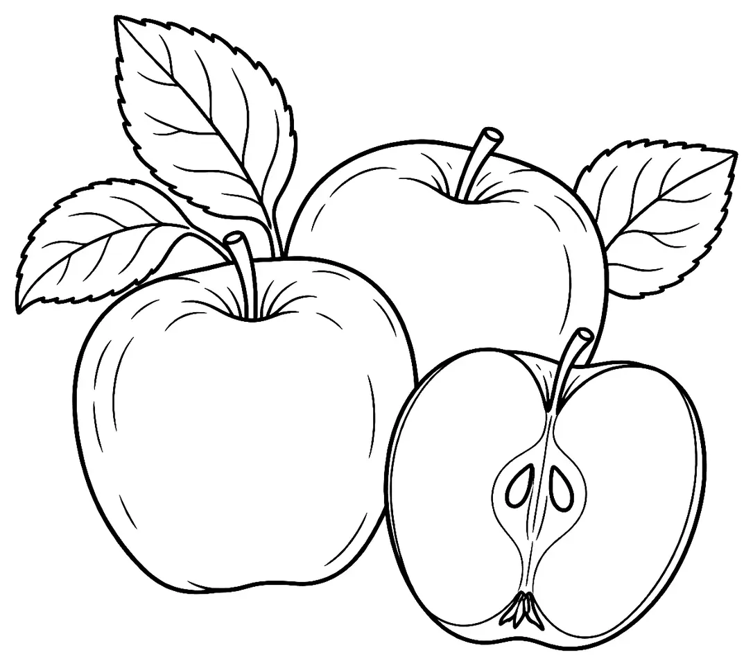Coloriage de James Grieve (légume) : dessin au trait noir à colorier
