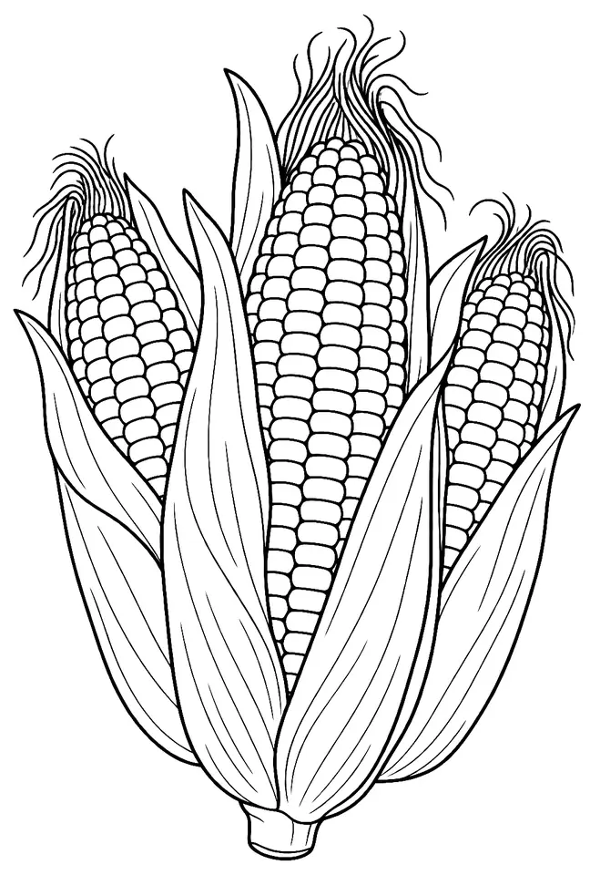Coloriage de Maïs doux : dessin au trait noir à colorier