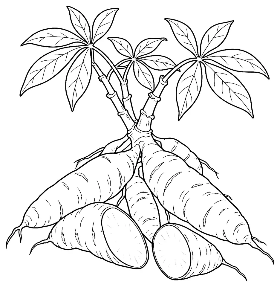 Coloriage de Manioc jaune : dessin au trait noir à colorier