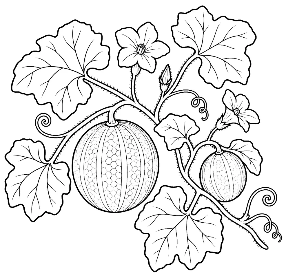 Coloriage de Melon oriental : dessin au trait noir à colorier