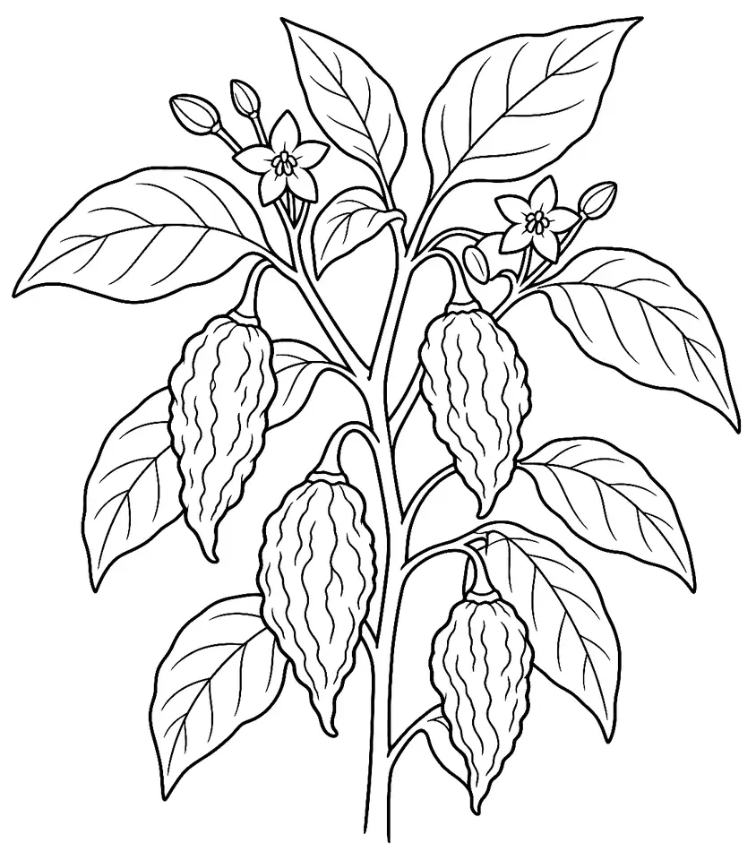 Coloriage de Naga Morich (légume) : dessin au trait noir à colorier
