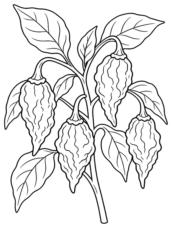 Coloriage de Piment Armageddon (légume) : dessin au trait noir à colorier