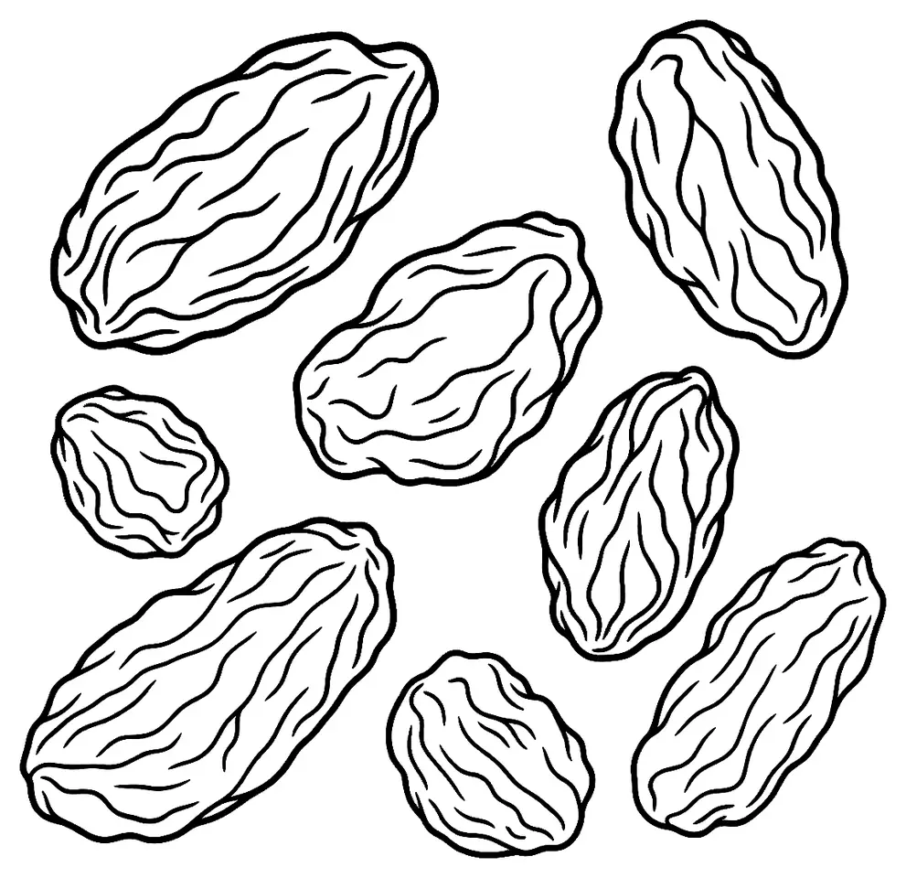 Coloriage de Raisin sec : dessin au trait noir à colorier