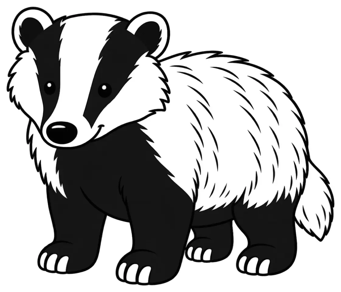 Coloriage de Blaireau européen : dessin au trait noir à colorier
