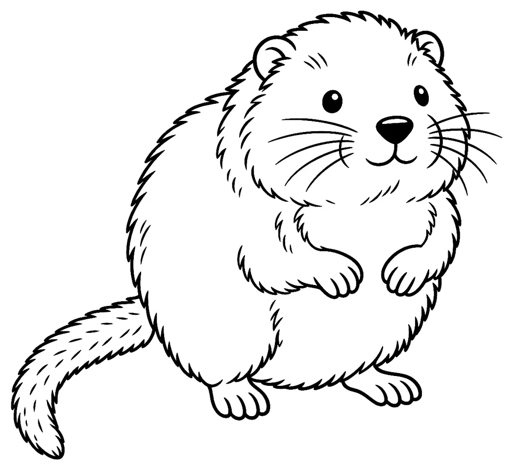 Coloriage de Campagnol amphibie : dessin au trait noir à colorier