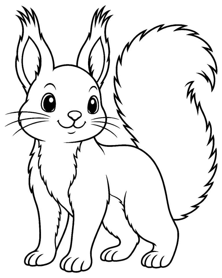 Coloriage de Écureuil roux : dessin au trait noir à colorier