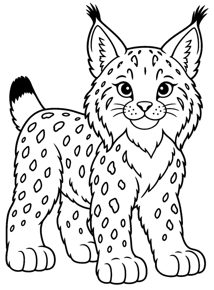 Coloriage de Lynx boréal : dessin au trait noir à colorier