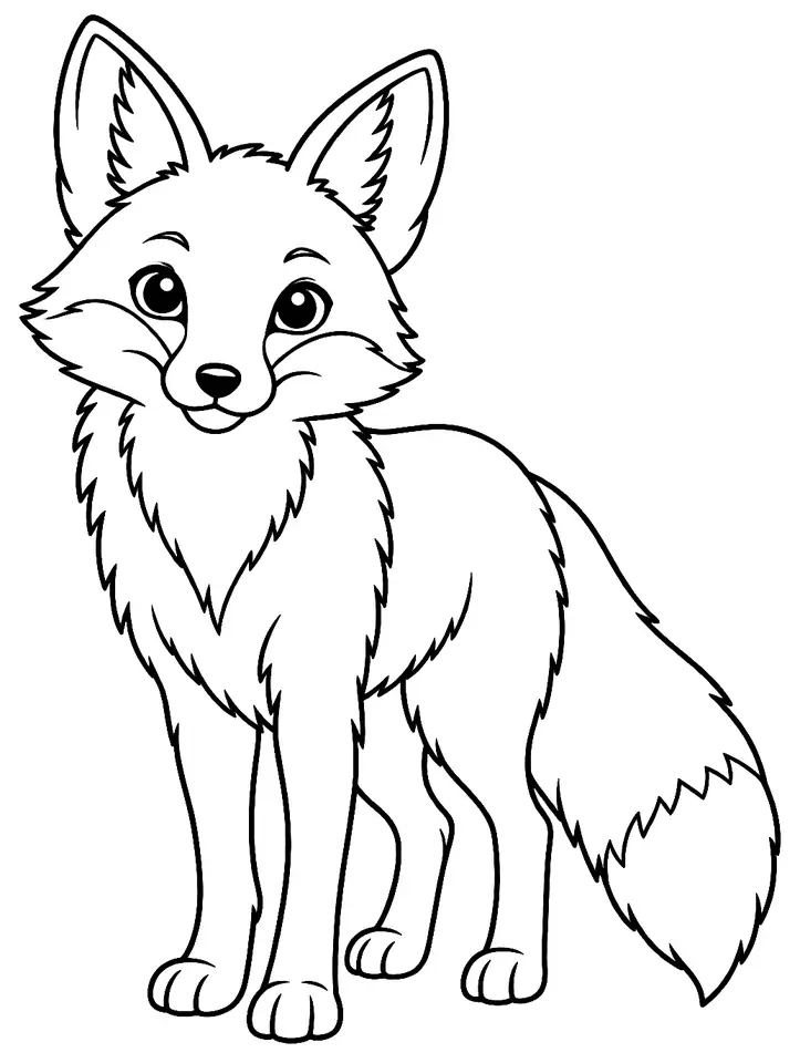 Coloriage de Renard roux : dessin au trait noir à colorier