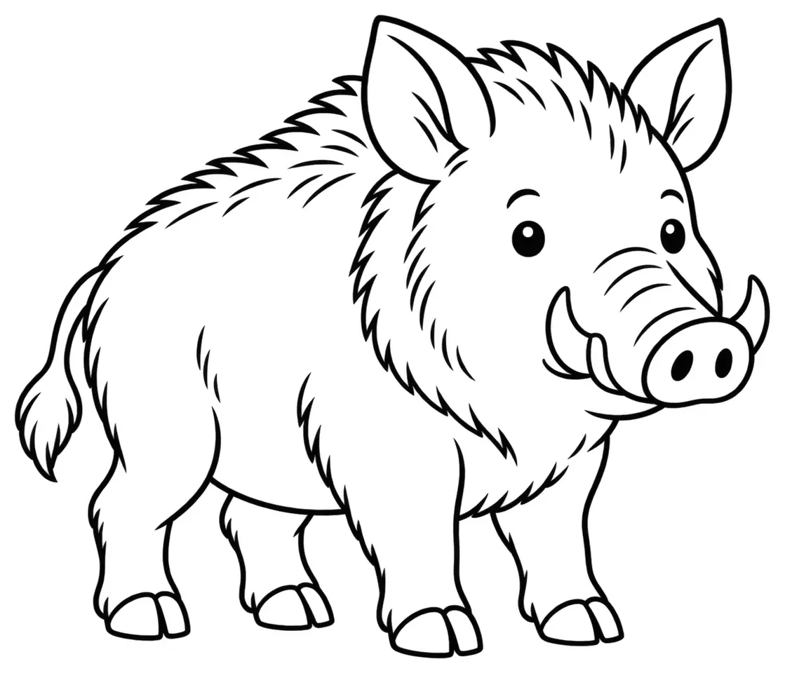Coloriage de Sanglier : dessin au trait noir à colorier