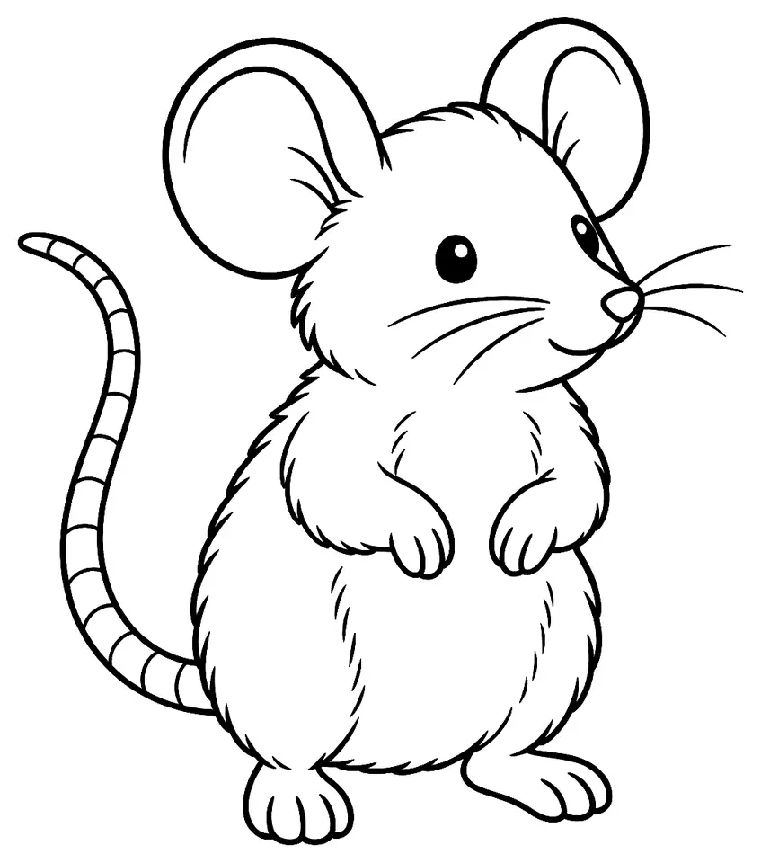 Coloriage de Souris grise : dessin au trait noir à colorier