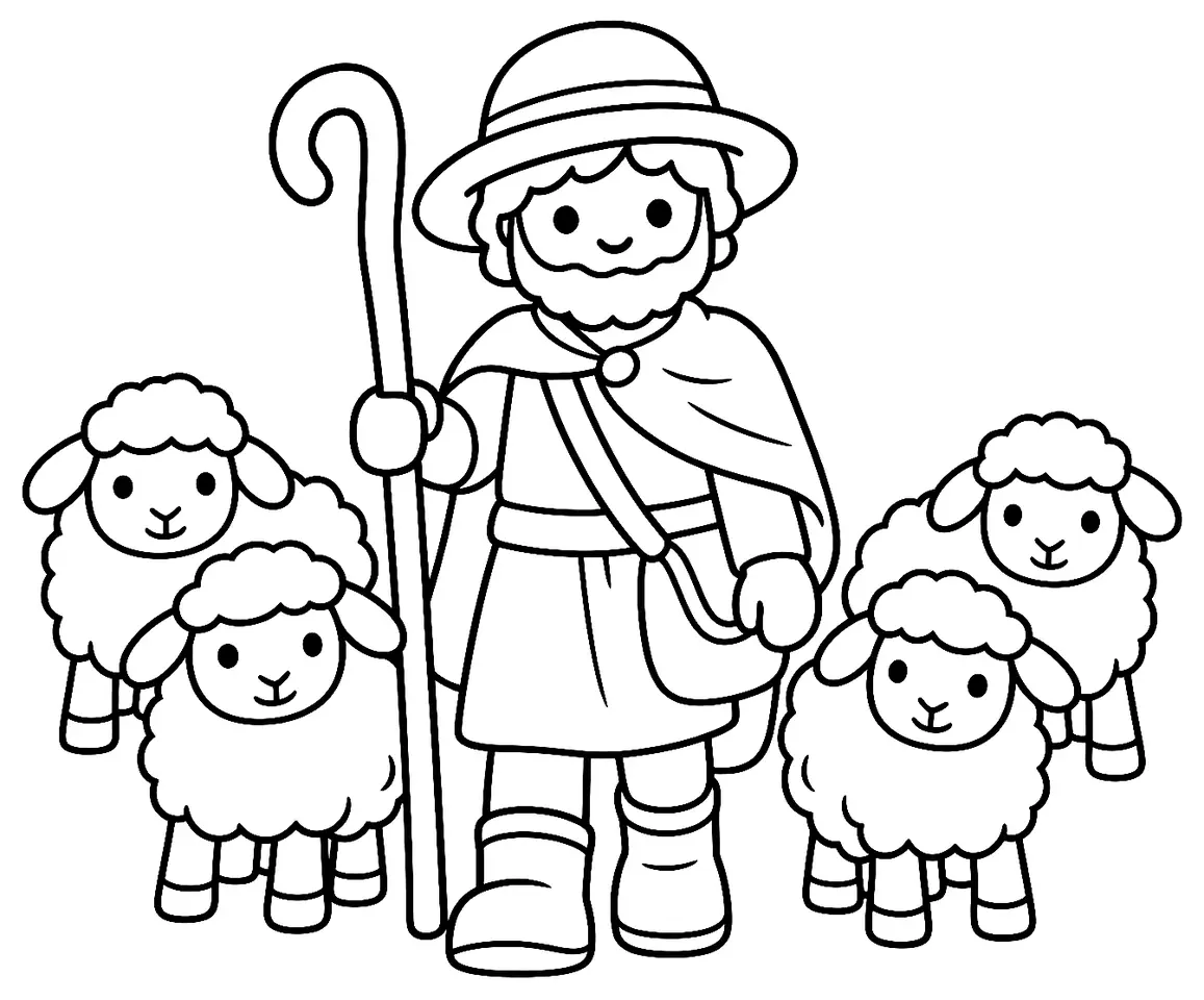 Coloriage de Berger transhumant : dessin au trait noir à colorier