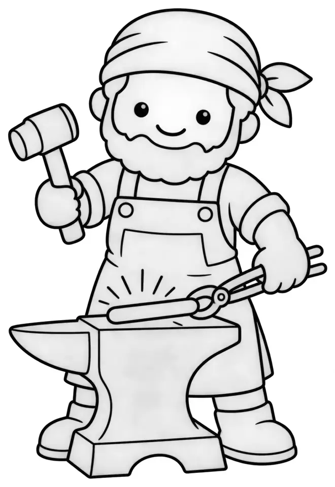 Coloriage de Forgeron : dessin au trait noir à colorier