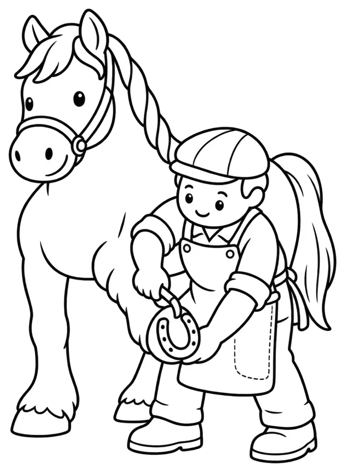 Coloriage de Maréchal-ferrant : dessin au trait noir à colorier