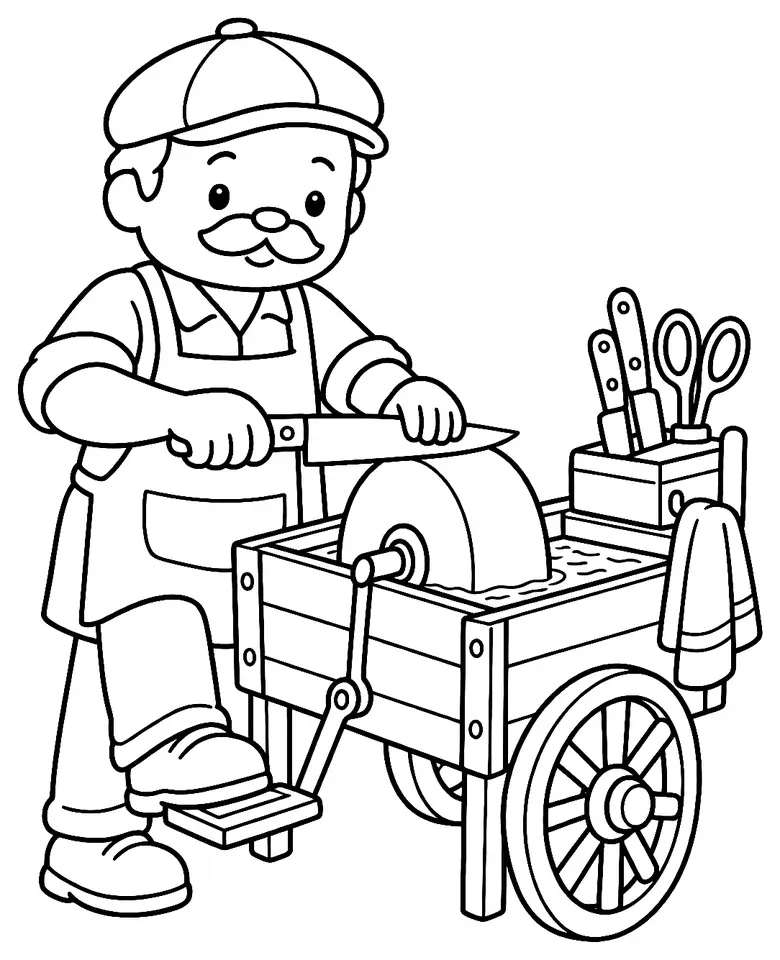 Coloriage de Rémouleur : dessin au trait noir à colorier