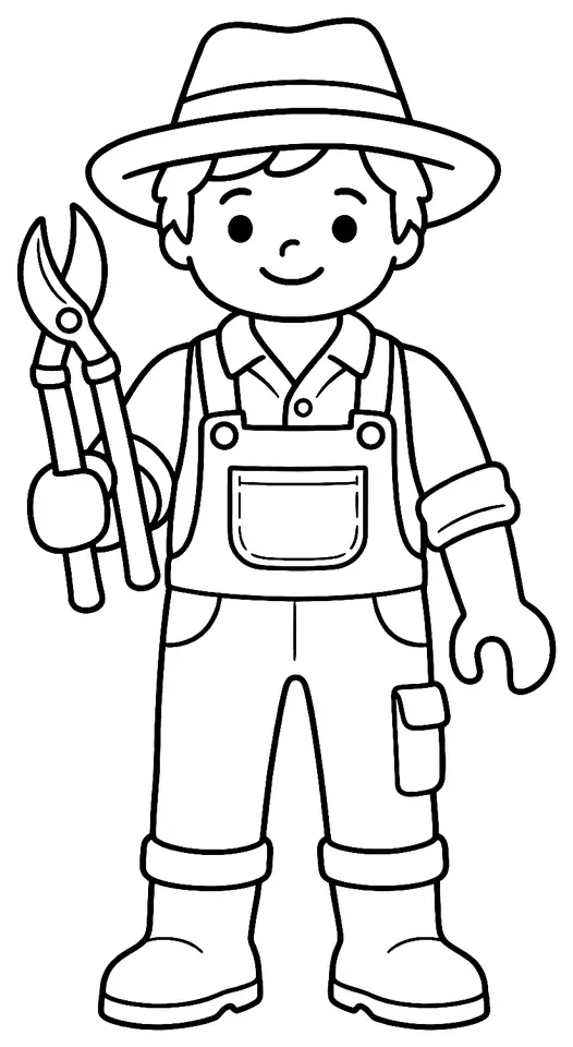 Coloriage de Arboriculteur : dessin au trait noir à colorier