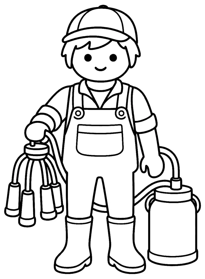 Coloriage de Technicien de traite : équipements et contrôle : dessin au trait noir à colorier