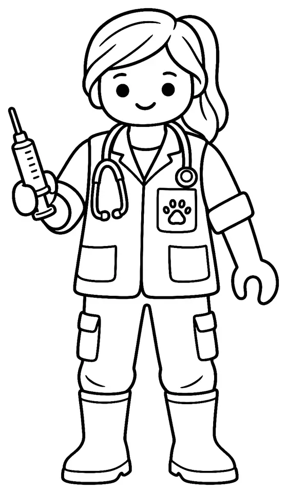 Coloriage de Vétérinaire rural : dessin au trait noir à colorier