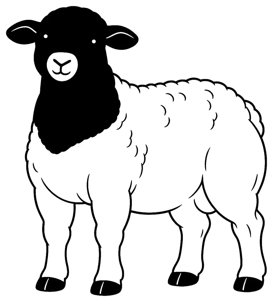 Coloriage de Dorper : dessin au trait noir à colorier