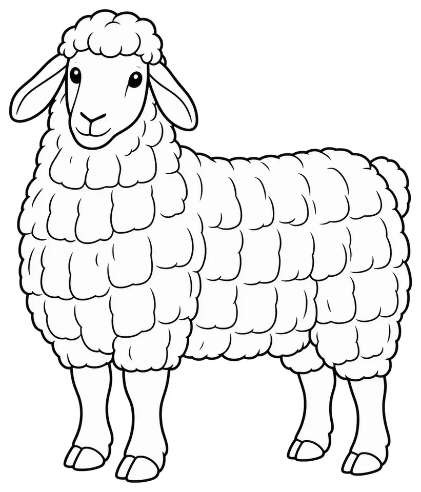 Coloriage de Est à laine Mérinos : dessin au trait noir à colorier