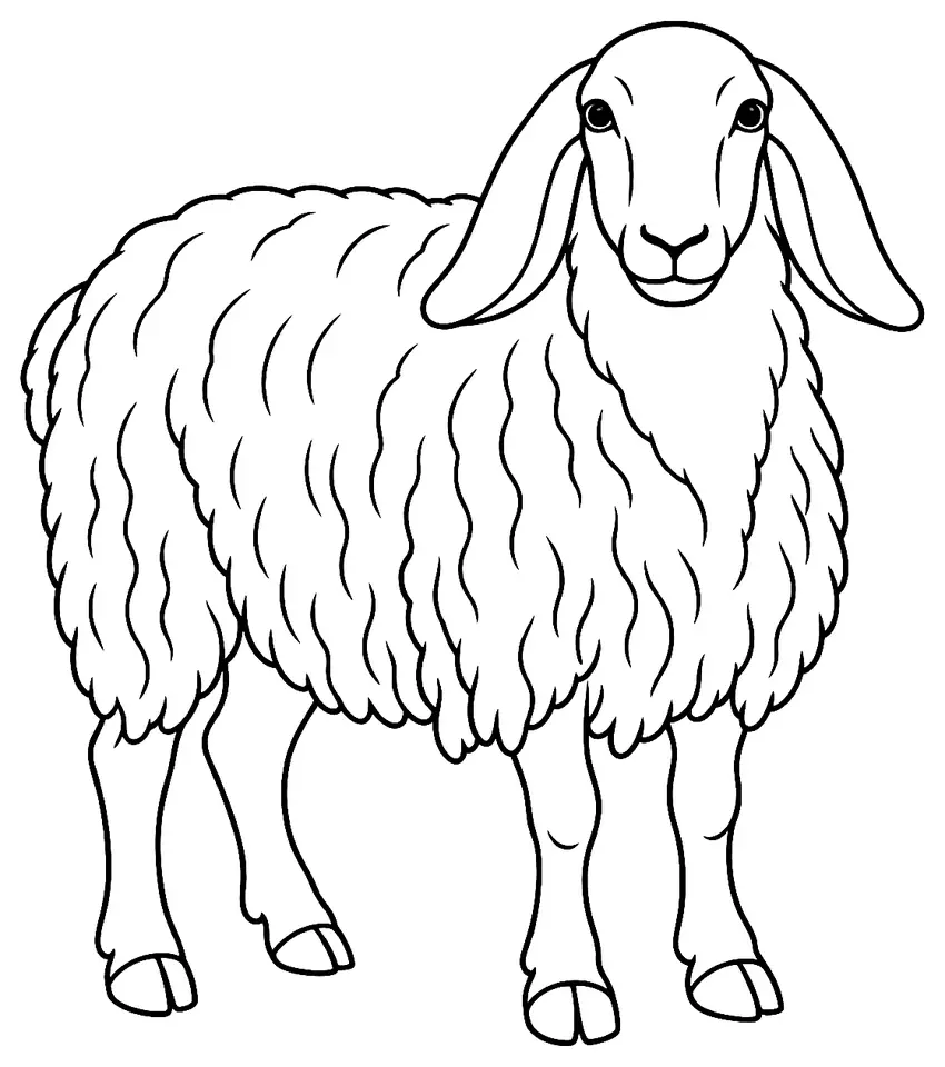 Coloriage de Lourdaise (mouton) : dessin au trait noir à colorier