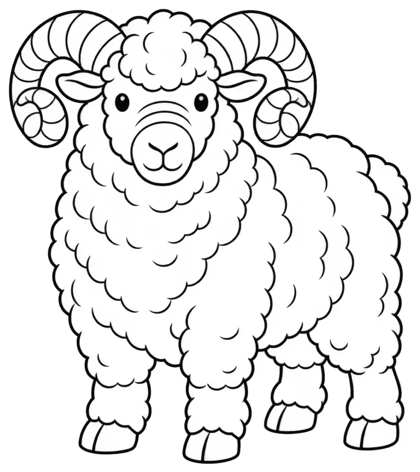 Coloriage de Mérinos de Rambouillet : dessin au trait noir à colorier