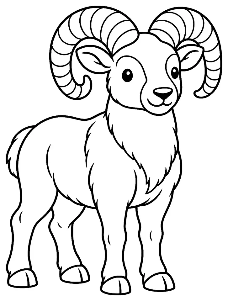 Coloriage de Mouflon corse : dessin au trait noir à colorier