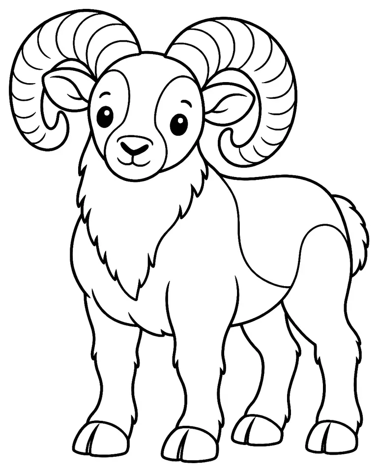 Coloriage de Mouflon méditerranéen (mouton) : dessin au trait noir à colorier