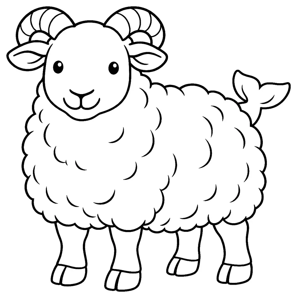 Coloriage de Mouton islandais : dessin au trait noir à colorier