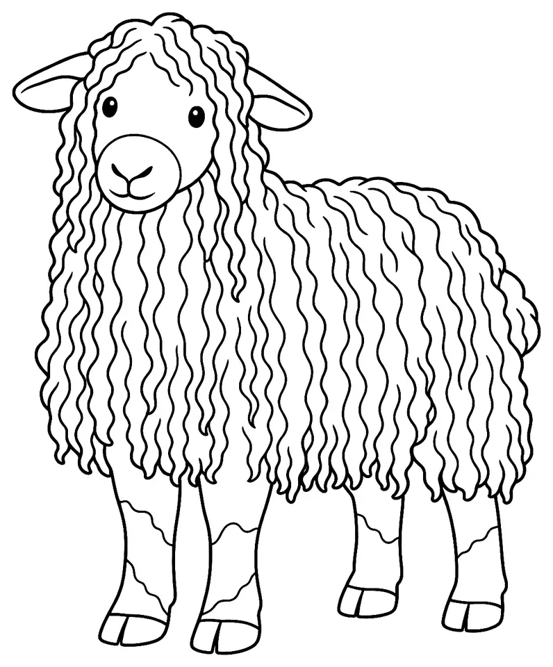 Coloriage de Teeswater : dessin au trait noir à colorier