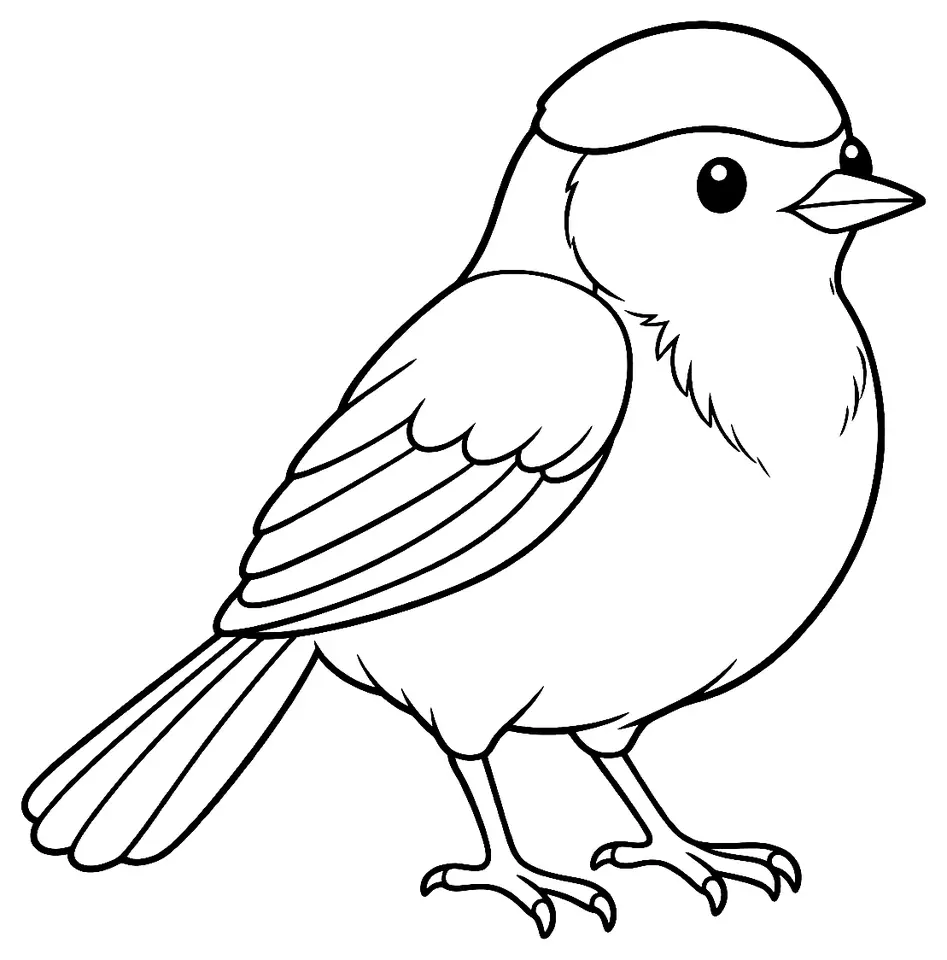 Coloriage de Fauvette à tête noire : dessin au trait noir à colorier