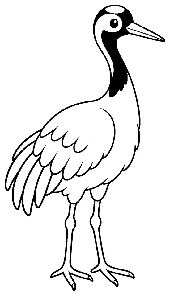 Coloriage de Grue cendrée : dessin au trait noir à colorier