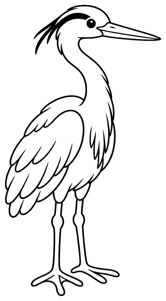 Coloriage de Héron cendré : dessin au trait noir à colorier