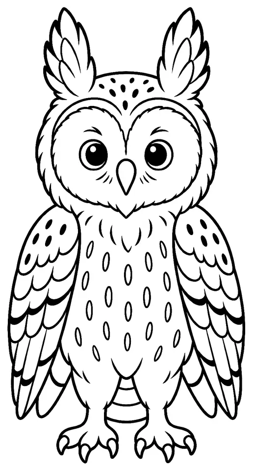 Coloriage de Hibou moyen-duc : dessin au trait noir à colorier