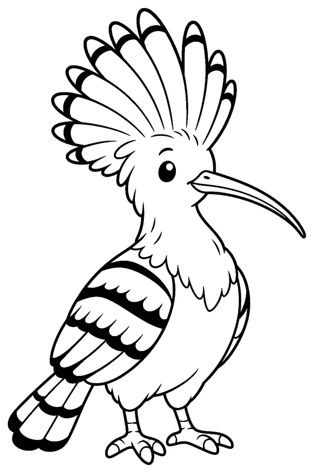 Coloriage de Huppe fasciée : dessin au trait noir à colorier