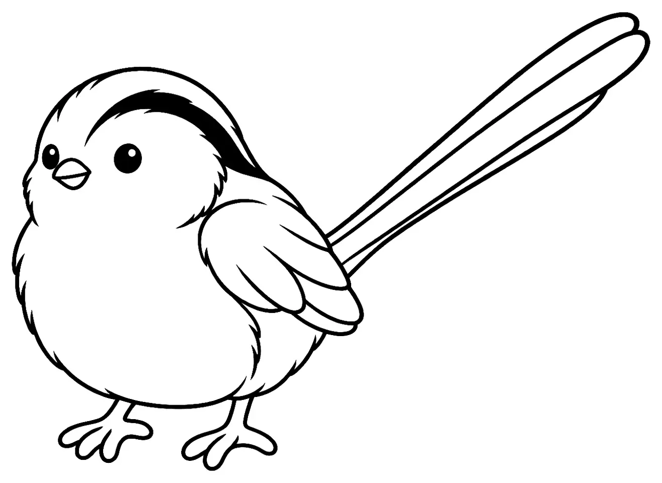 Coloriage de Mésange à longue queue : dessin au trait noir à colorier
