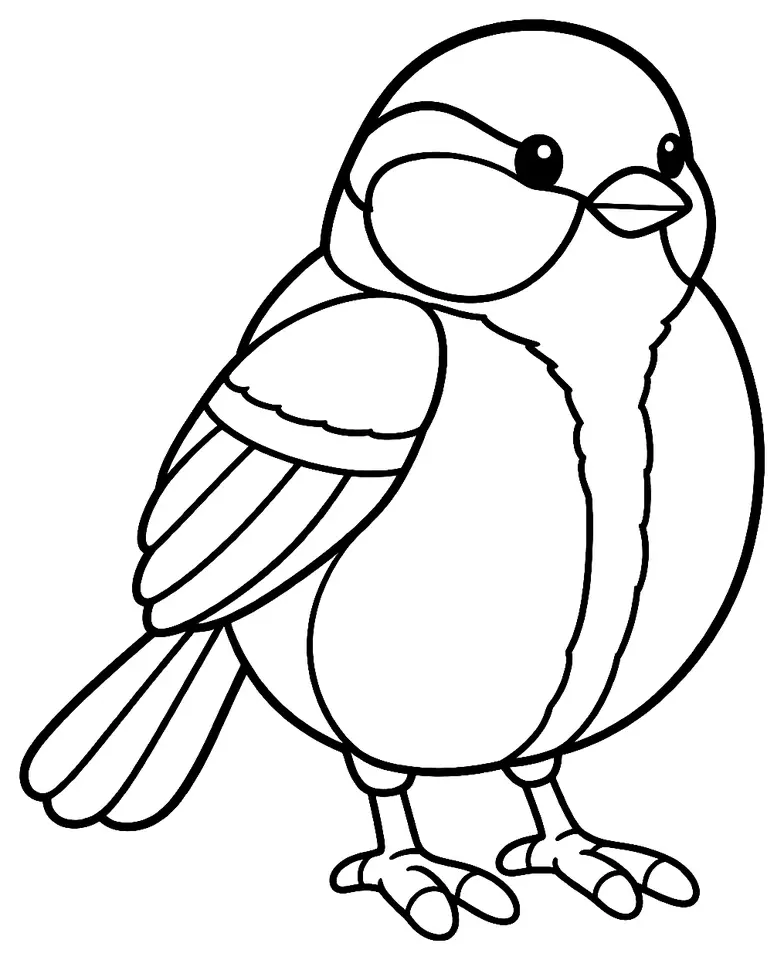Coloriage de Mésange charbonnière : dessin au trait noir à colorier