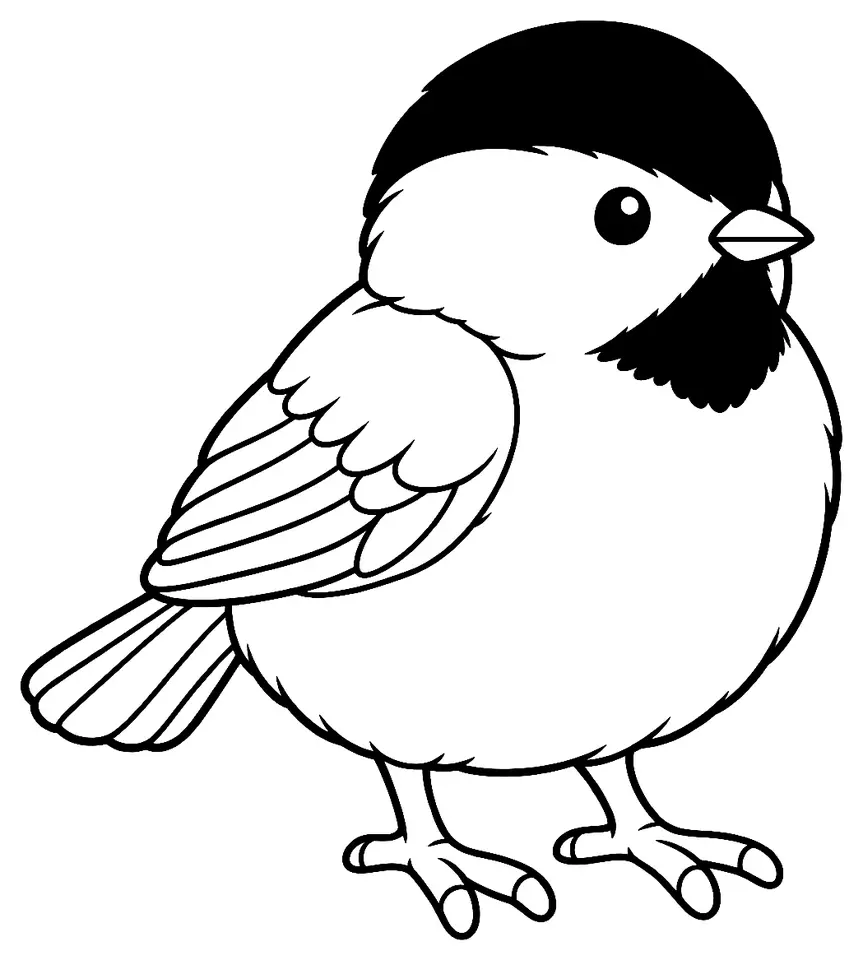 Coloriage de Mésange nonnette : dessin au trait noir à colorier