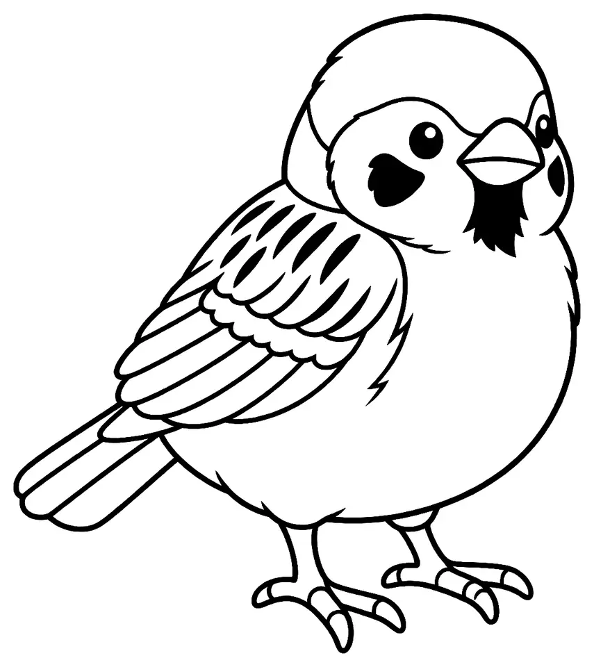 Coloriage de Moineau friquet : dessin au trait noir à colorier