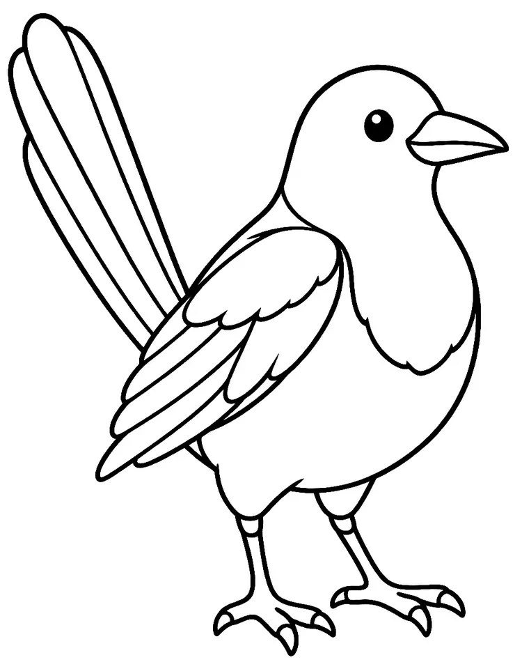 Coloriage de Pie bavarde : dessin au trait noir à colorier