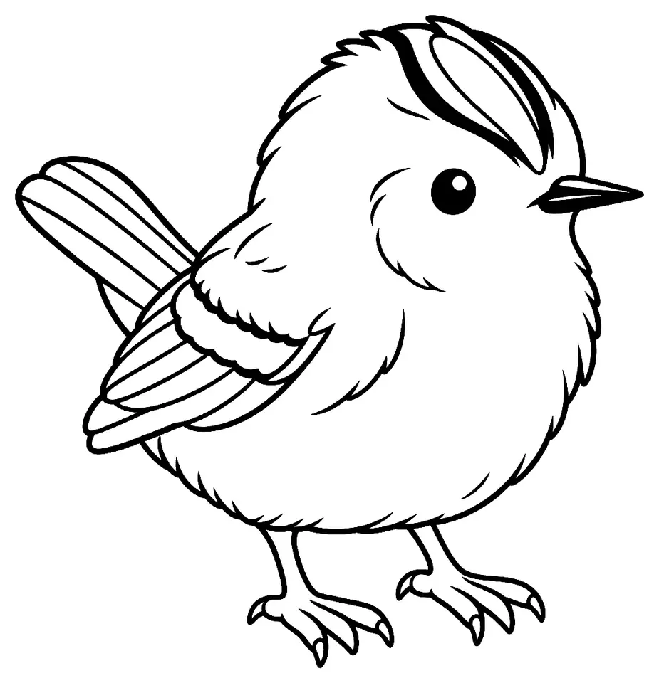 Coloriage de Roitelet huppé : dessin au trait noir à colorier